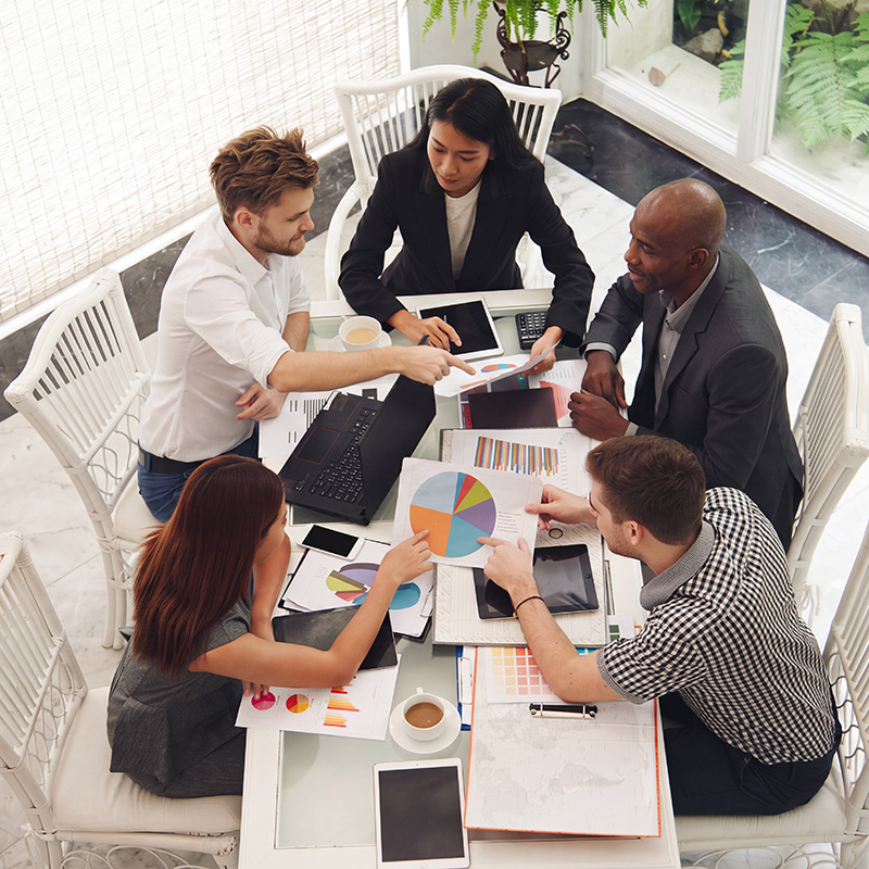group collaborating around a table