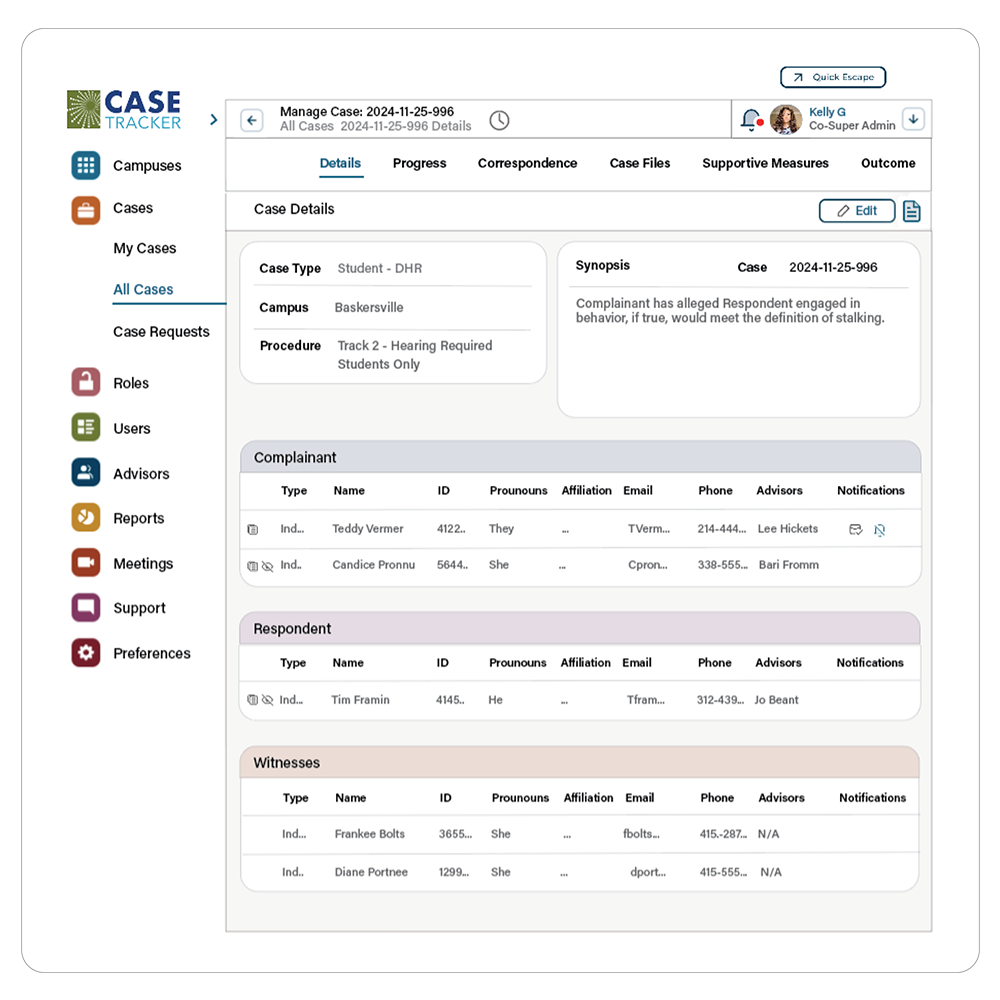 Case Tracker software dashboard